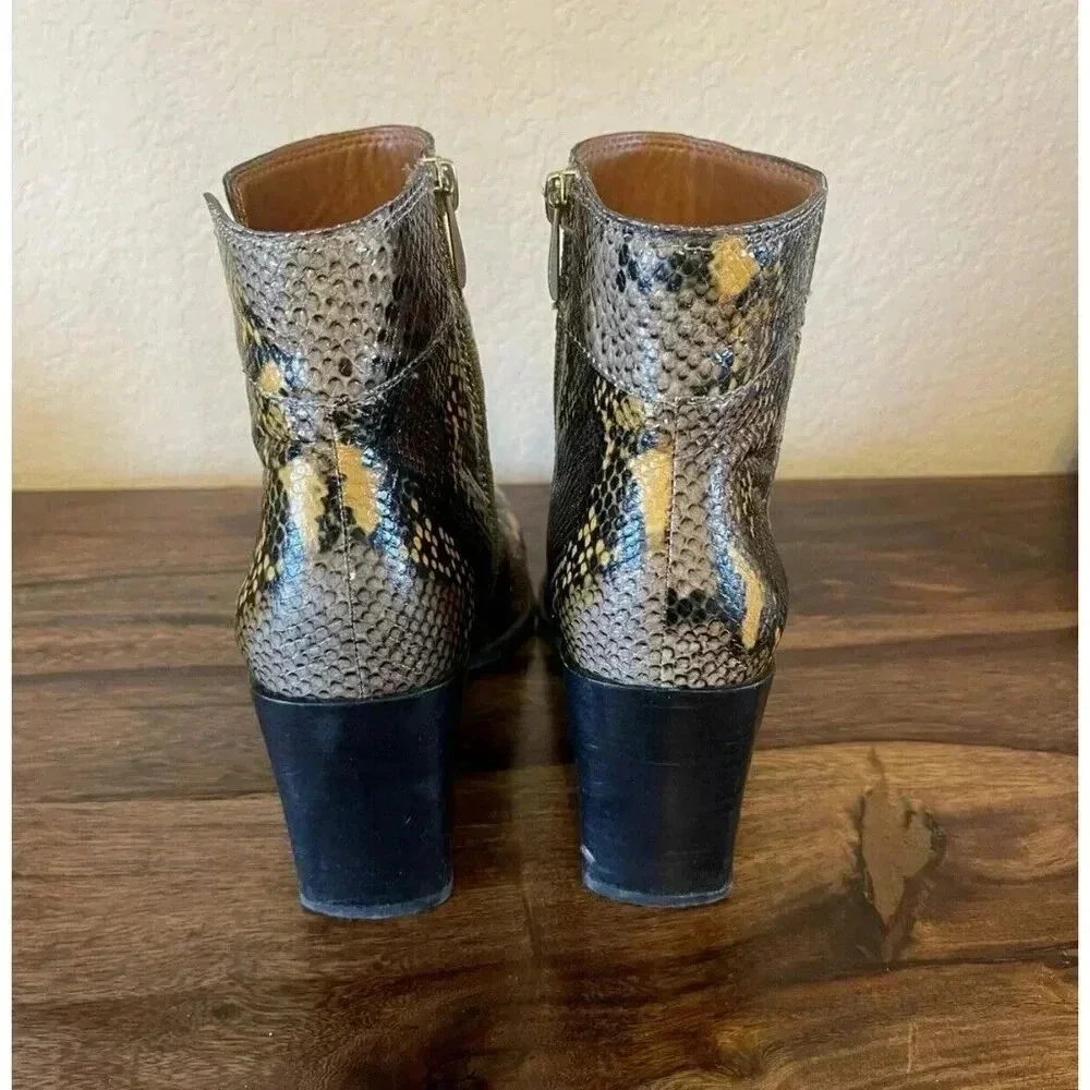 Franco Sarto Size 7M Generous Leather Snake Print Block women Heel Bootie